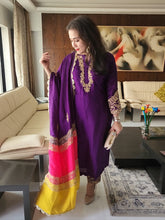 Load image into Gallery viewer, Colour block kurta set purple