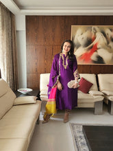 Load image into Gallery viewer, Colour block kurta set purple