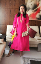 Load image into Gallery viewer, Colour block kurta set pink