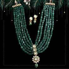 Load image into Gallery viewer, "Zamrud Leher" (Uncut Polki Onyx Mala Set – Green)