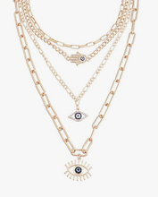 Load image into Gallery viewer, "Vira Eye" (Evil Eye & Hamsa Layered Necklace)