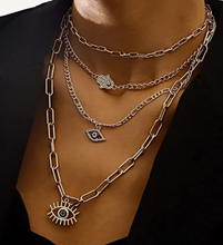 Load image into Gallery viewer, "Vira Eye" (Evil Eye & Hamsa Layered Necklace)