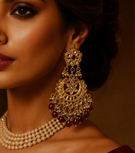 Load image into Gallery viewer, Classic kundan and pearl chandbali earrings- ruby