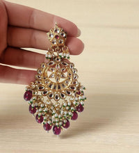 Load image into Gallery viewer, Classic kundan and pearl chandbali earrings- ruby