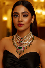 Load image into Gallery viewer, "Ratnaavali Haar" (Emerald, Ruby & Polki Heritage Necklace)