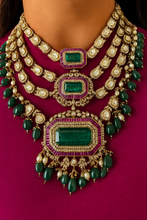 Load image into Gallery viewer, "Ratnaavali Haar" (Emerald, Ruby & Polki Heritage Necklace)