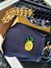 Load image into Gallery viewer, Pineapple black mask with mask chain