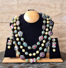 Load image into Gallery viewer, "Triveni Chandrika" (Silver Antique Pearl Necklace – 3 Layers)