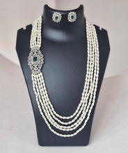 Load image into Gallery viewer, Emerald Vritti (Asymmetric Diamond & Pearl Layered Set – Green)
