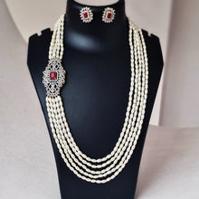Load image into Gallery viewer, Ravya Vritti (Asymmetric Diamond & Pearl Layered Set – Red)