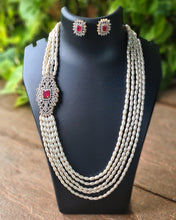 Load image into Gallery viewer, Ravya Vritti (Asymmetric Diamond & Pearl Layered Set – Red)