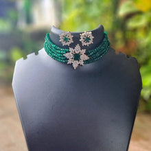 Load image into Gallery viewer, Emerald Sovereign” (Green Crystal & Emerald Diamond Choker)