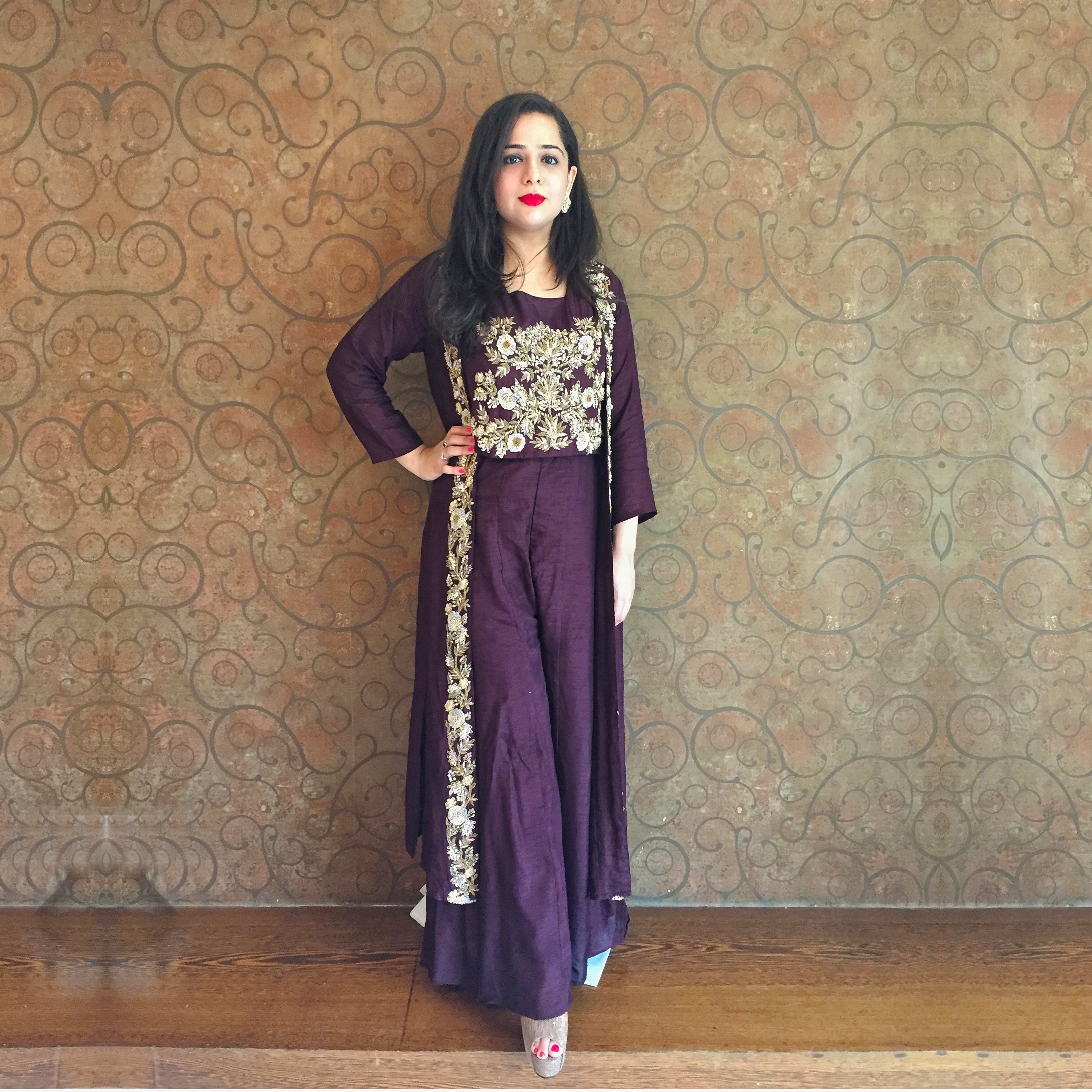 Wine-Colored Printed Co-Ord Set