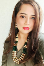 Load image into Gallery viewer, "Verdure Veda" Polki Green Beaded Mala Set
