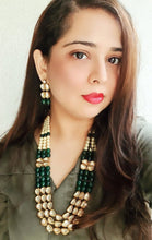 Load image into Gallery viewer, "Verdure Veda" Polki Green Beaded Mala Set