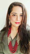 Load image into Gallery viewer, "Rudra Leela" (Classic Long Red Beaded Kundan Set)