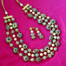 Load image into Gallery viewer, "Triveni Chandrika" (Silver Antique Pearl Necklace – 3 Layers)