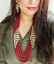 Load image into Gallery viewer, "Rudra Leela" (Classic Long Red Beaded Kundan Set)