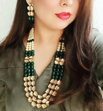 Load image into Gallery viewer, "Verdure Veda" Polki Green Beaded Mala Set