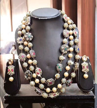 Load image into Gallery viewer, "Triveni Chandrika" (Silver Antique Pearl Necklace – 3 Layers)