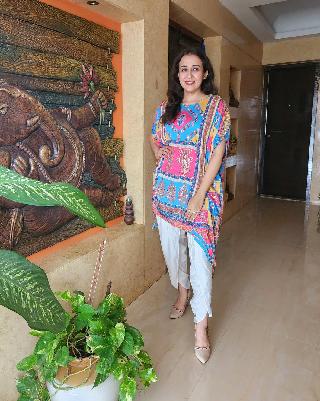 Noor pink and blue with geometric motif