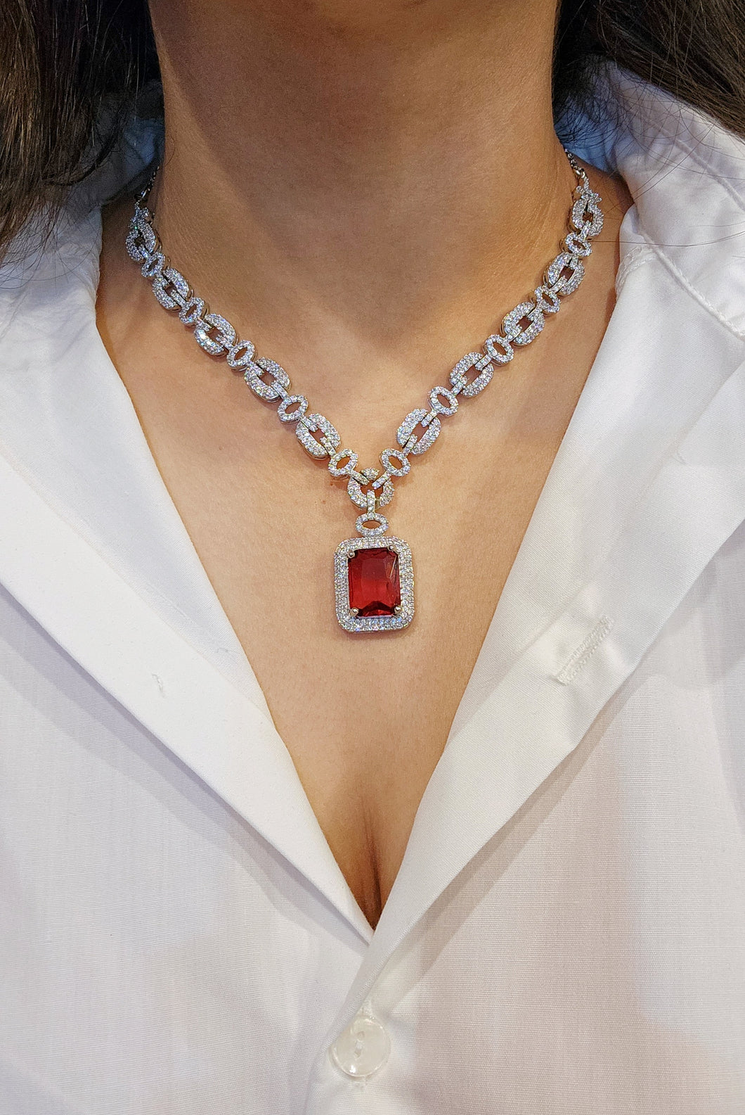 Ruby interlock necklace