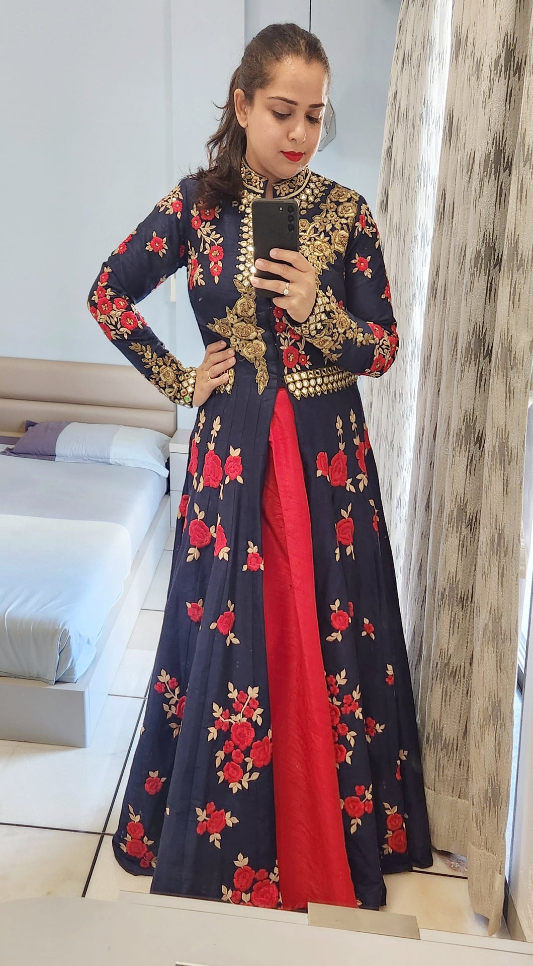Gorgeous jacket style anarkali with hand embroidery