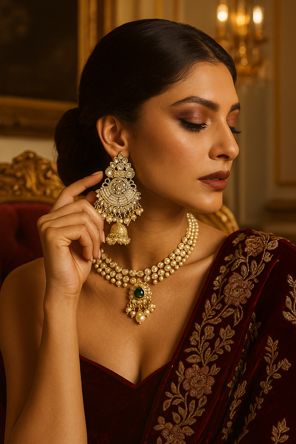 Kundan and pearl jhumki chandbali earrings