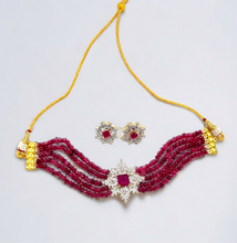 Load image into Gallery viewer, Maroon crystals and ruby diamond choker
