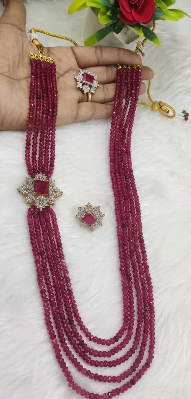 Asymmetric Maroon crystals and ruby diamond necklace