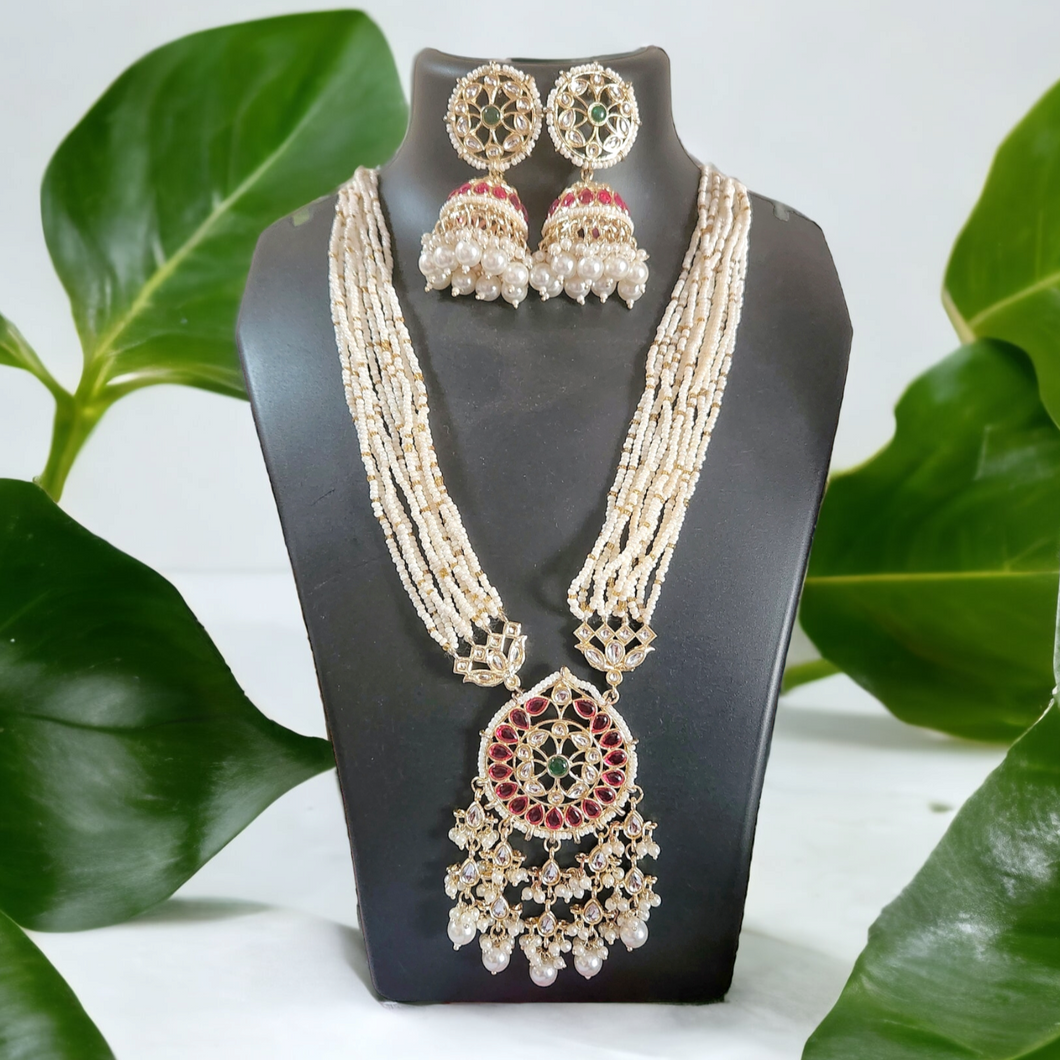 Beaded polki kundan with jhumkas