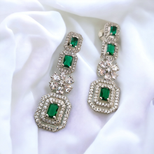 Load image into Gallery viewer, Emerald diamond earrings
