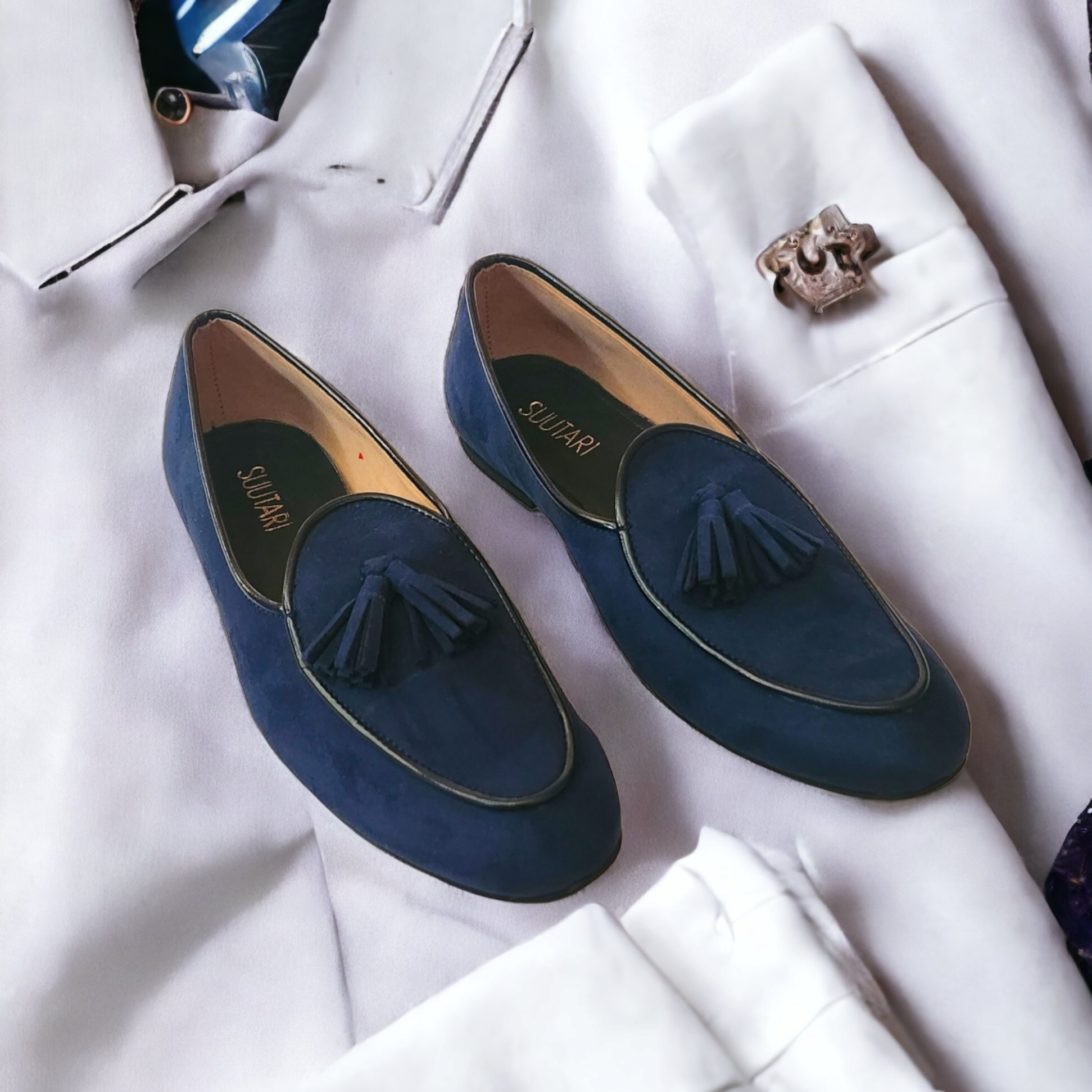Suede loafers- Navy Blue - Main Image