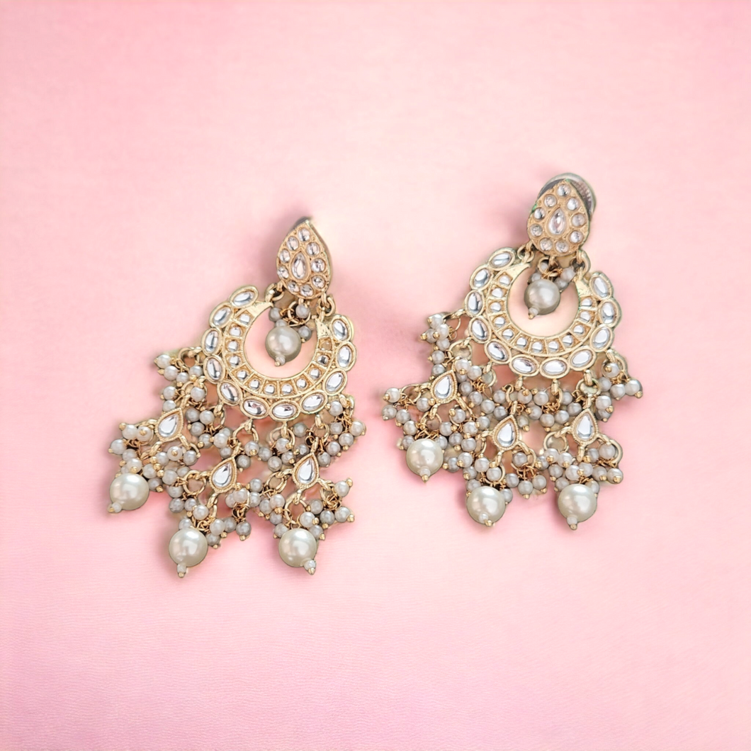 Polki chandbali earrings with pearls