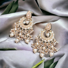 Load image into Gallery viewer, Polki chandbali earrings with pearls
