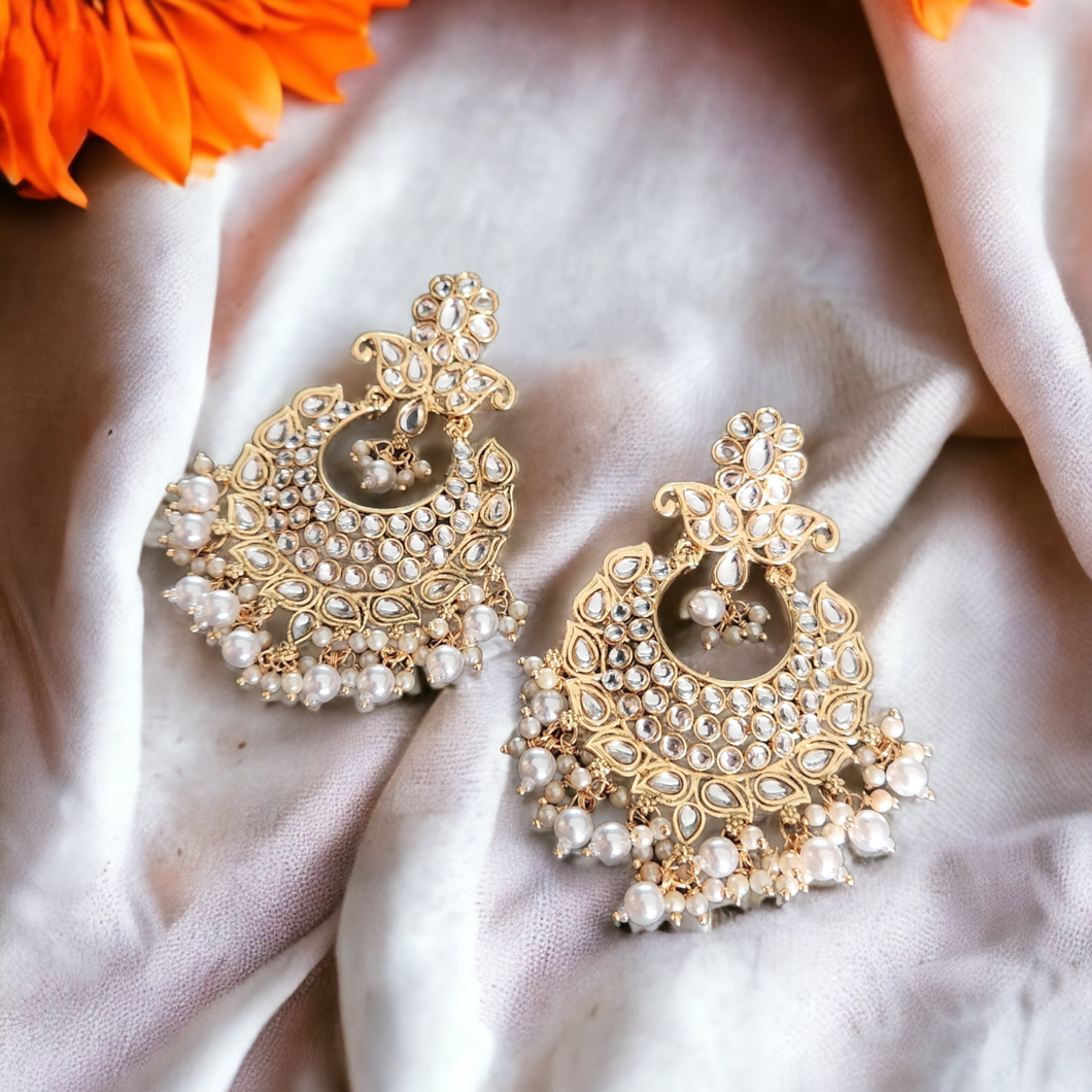 Polki gath chandbali earrings with pearls