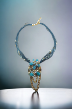 Load image into Gallery viewer, Embellished cluster semi precious necklace- Teal
