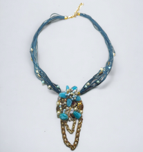 Load image into Gallery viewer, Embellished cluster semi precious necklace- Teal
