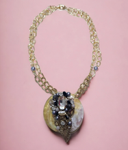 Load image into Gallery viewer, Embellished cluster semi precious necklace- Mother of pearl
