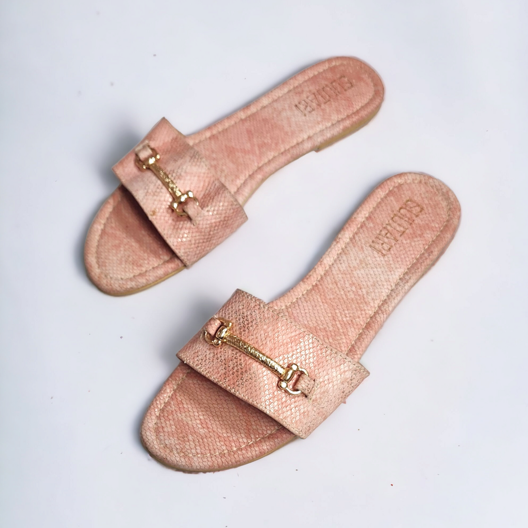 Gold buckle slip ons