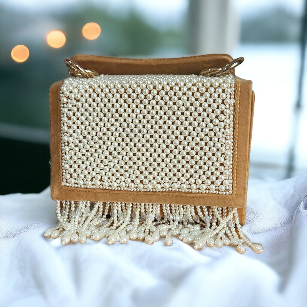 Pearl tassels bag- camel