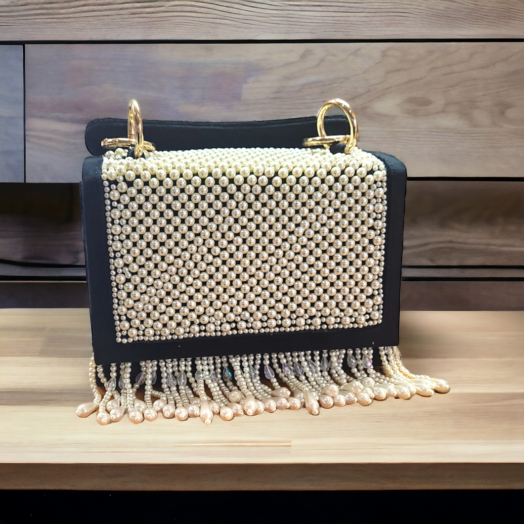 Pearl tassels bag- black