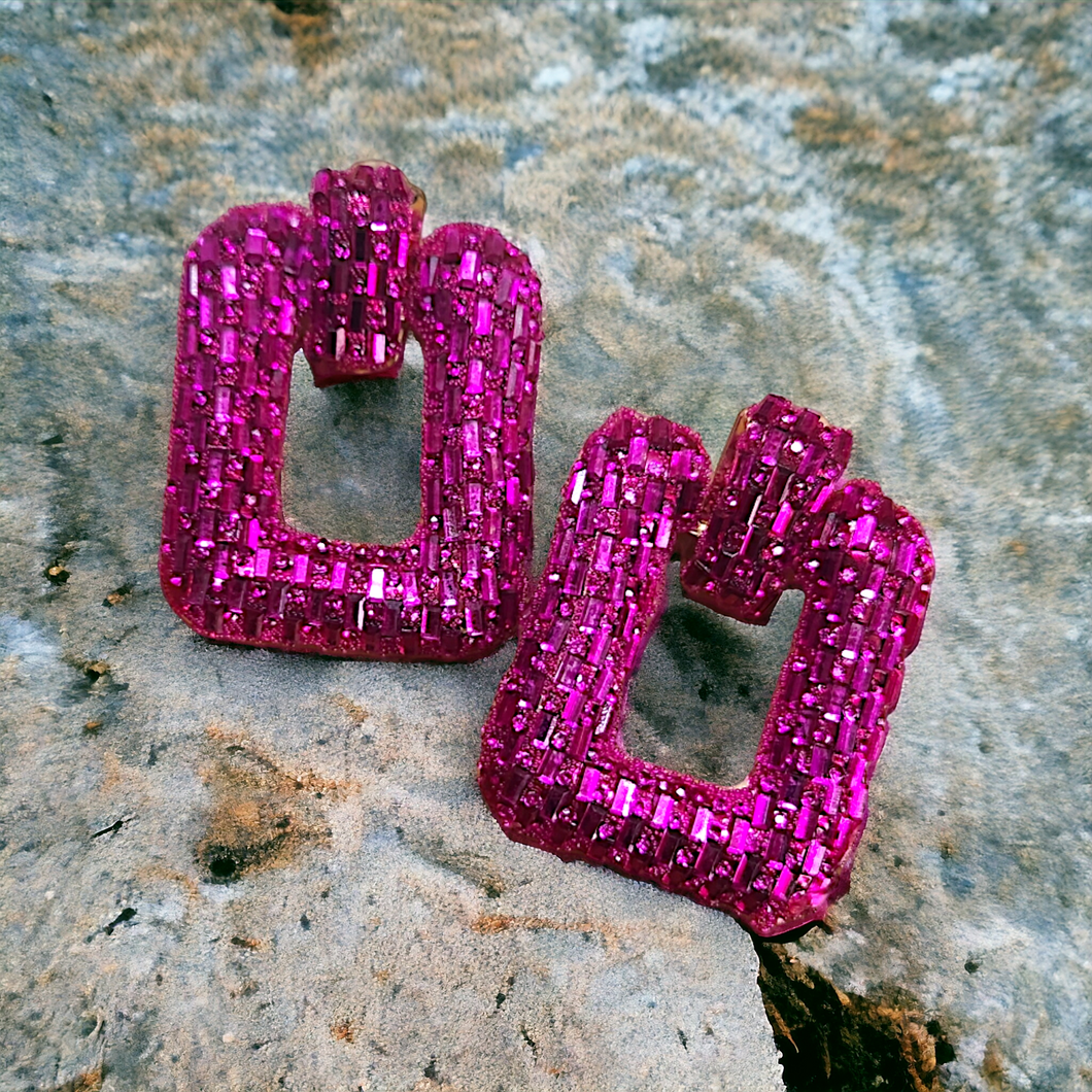 Statement Rhinestones earrings- pink