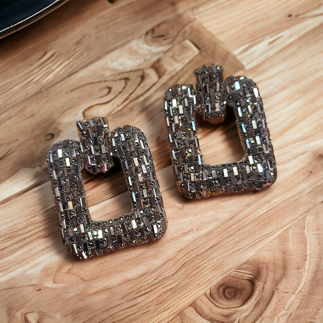 Statement Rhinestones earrings- grey