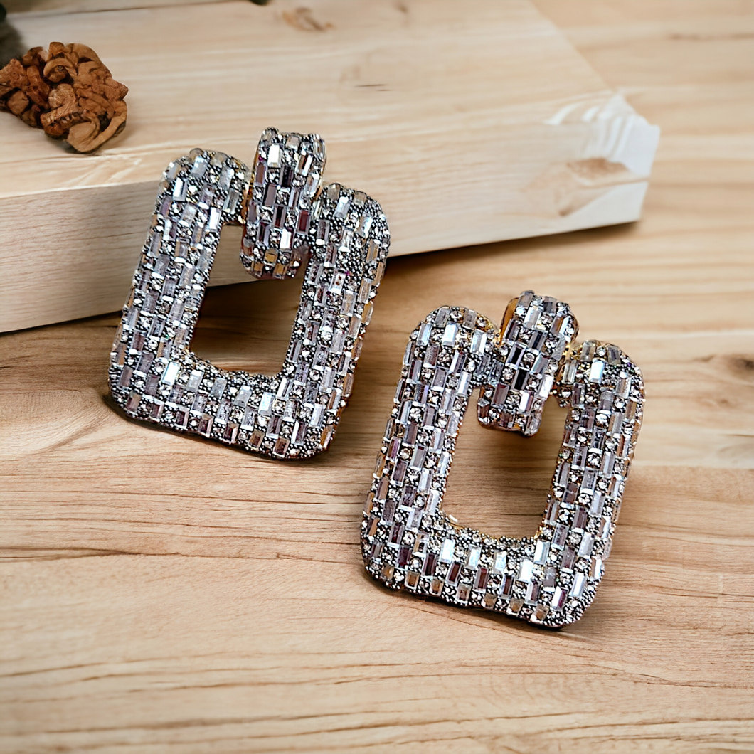 Statement Rhinestones earrings- silver