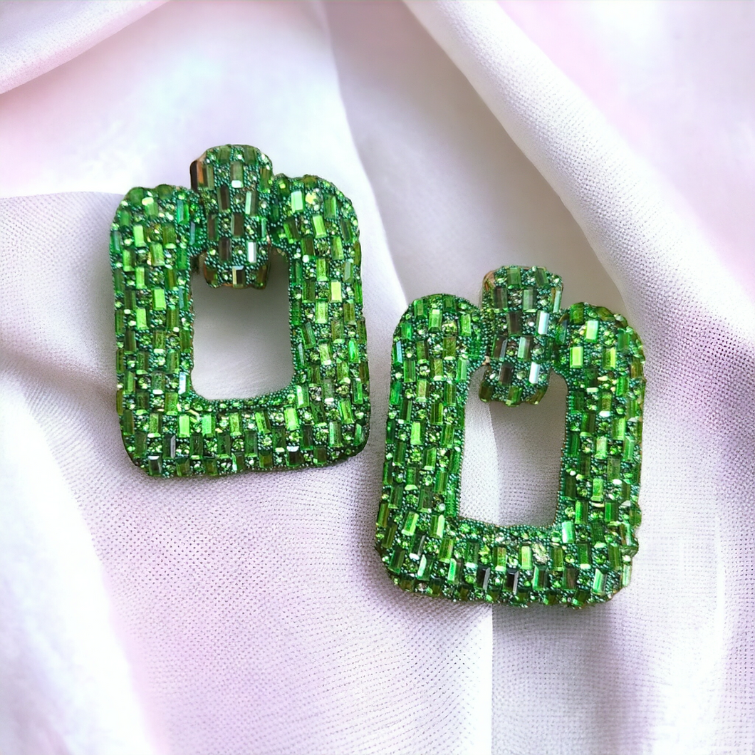 Statement Rhinestones earrings- green