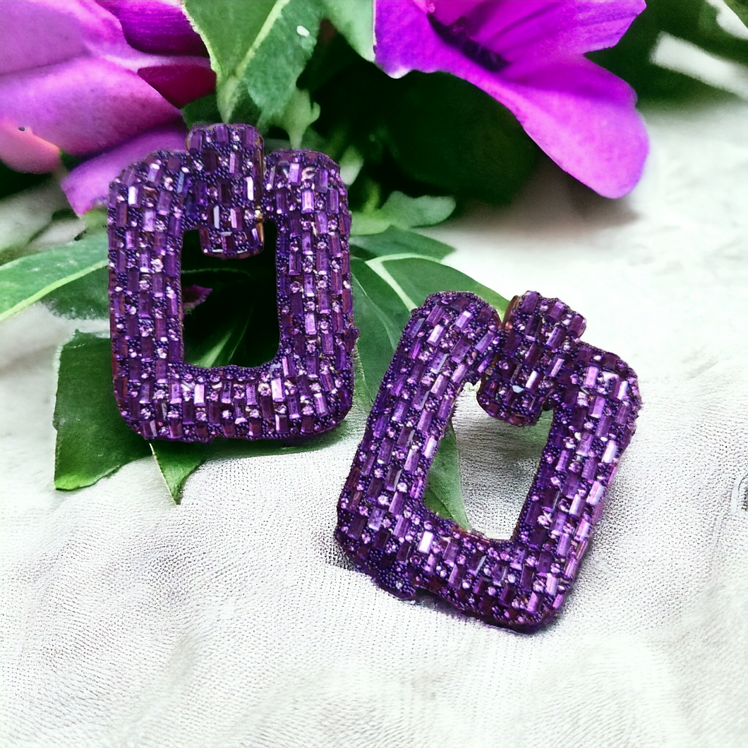 Statement Rhinestones earrings- purple