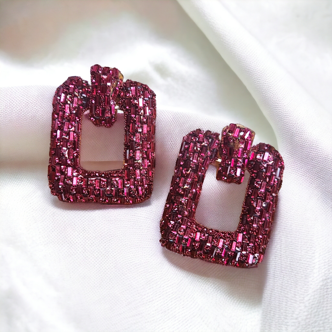 Statement Rhinestones earrings- red