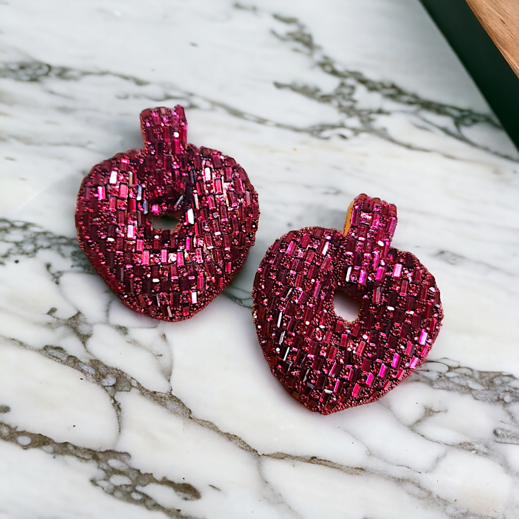 Statement Rhinestones earrings- red heart