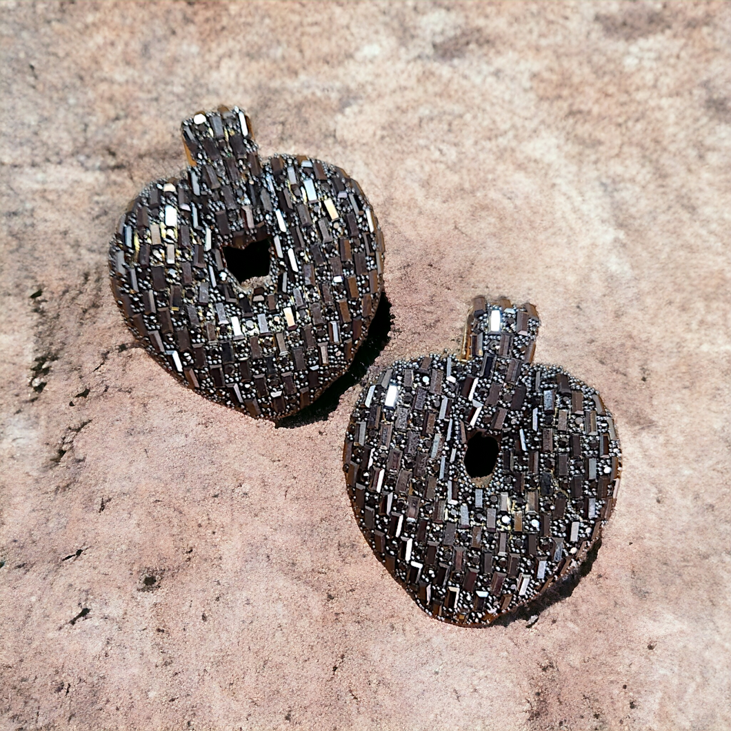 Statement Rhinestones earrings- grey heart